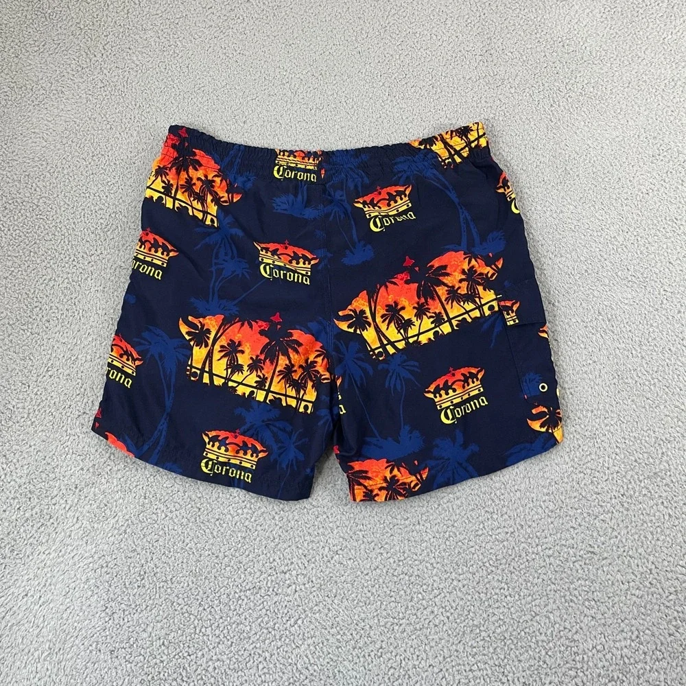 Corona Extra Beer Swim Trunks Men M Navy Palm Trees Beach Tropical Surf